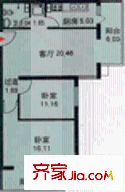甘露晴苑户型图C座M户型 2室2厅1卫1厨