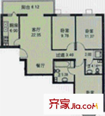 甘露晴苑户型图C座J户型 3室2厅2卫1厨