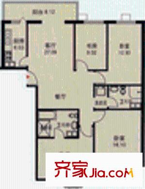 甘露晴苑户型图B座H户型 4室2厅2卫1厨