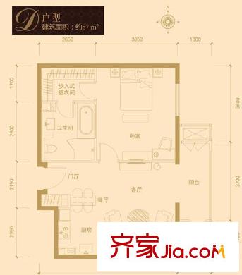 红杉国际公寓户型图D户型 1室1厅1卫1厨