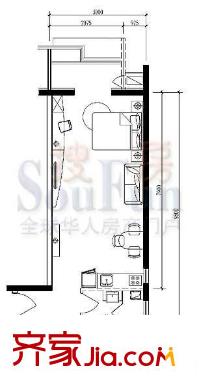 中天国际公寓户型图A1-06户型 1室1厅1卫1厨