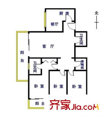 联宝公寓户型图户型图 3室2厅2卫1厨