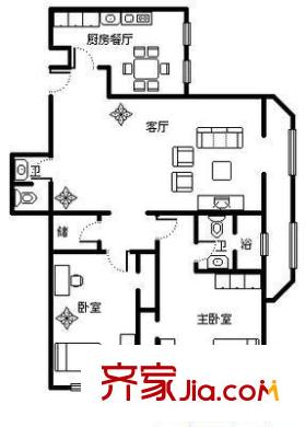 联宝公寓户型图户型图 2室2厅2卫1厨