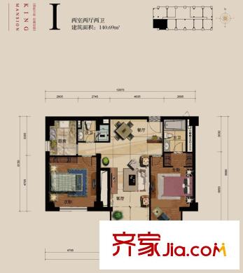 德勝君璽戶型圖I戶型兩室兩廳兩衛(wèi) 2室2廳2衛(wèi)1廚