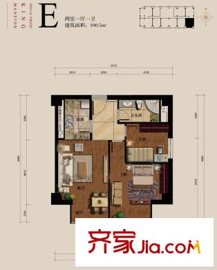 德勝君璽戶型圖E戶型兩室一廳一衛(wèi) 2室1廳1衛(wèi)1廚