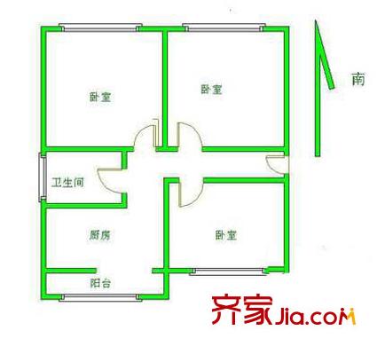 东直门南大街户型图户型图 3室1厅1卫1厨