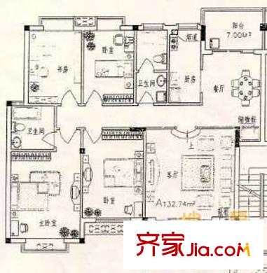 迪阳公寓 4室 户型图
