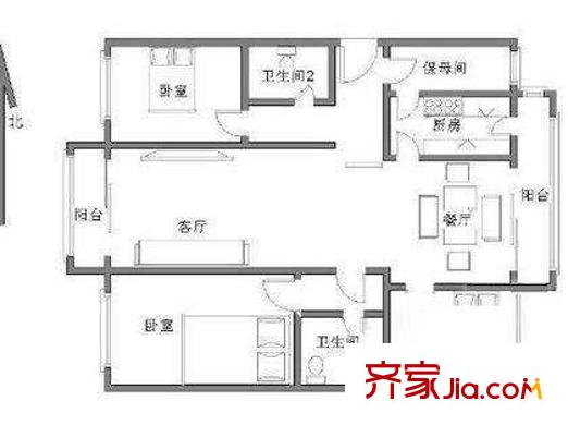 迪阳公寓户型图户型图 3室2厅2卫1厨