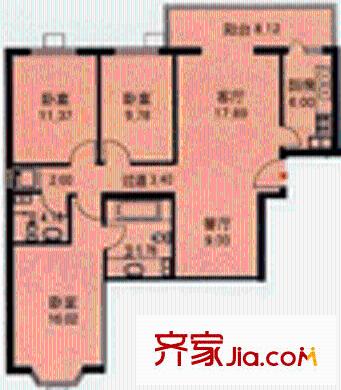 甘露晴苑户型图A座A户型 3室2厅2卫1厨