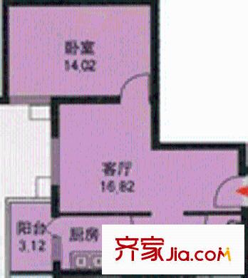 甘露晴苑户型图C座K户型 1室2厅1卫1厨