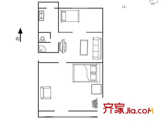 大石橋胡同 2室 戶型圖