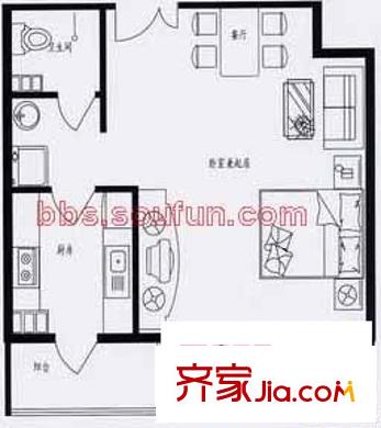 逸秀名园户型图C户型 1室1厅1卫1厨