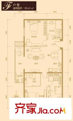 红杉国际公寓户型图F户型 2室2厅2卫1厨