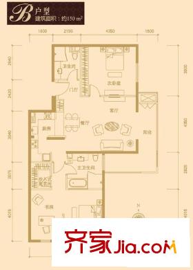 红杉国际公寓户型图B户型 2室2厅2卫1厨