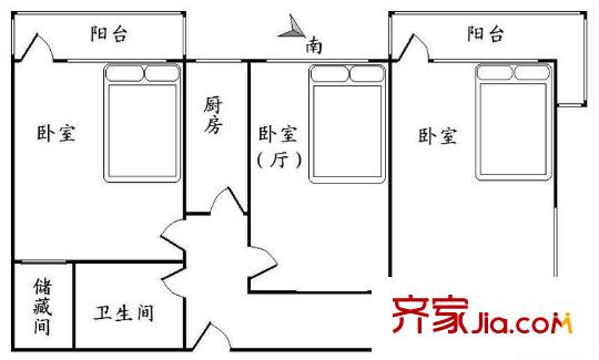 新源南路小区户型图户型图 3室1卫1厨