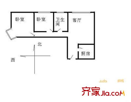 海户西里31号院户型图户型图 2室1厅1卫1厨