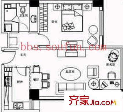 品阁户型图户型图 1室1厅1卫1厨