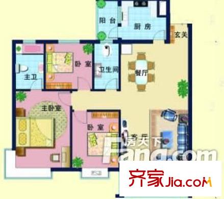联宝公寓户型图户型图 3室2厅2卫1厨
