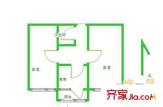 酒仙桥十二街坊户型图户型图 2室1卫1厨