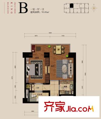 德勝君璽戶型圖B戶型一室一廳一衛(wèi) 1室1廳1衛(wèi)1廚
