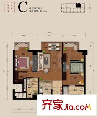 德勝君璽戶型圖C戶型兩室兩廳兩衛(wèi) 2室2廳2衛(wèi)1廚