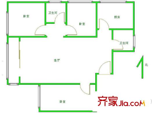欧陆经典户型图欧陆20-21-05-146西北 3室1厅2卫1厨