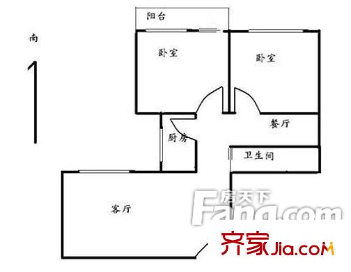 京劇院宿舍戶型圖戶型圖 2室2廳1衛(wèi)1廚