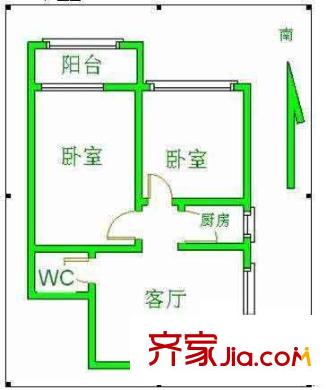 左家庄西街户型图户型图 2室1厅1卫1厨