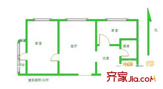 青年湖南街戶型圖戶型圖 2室1廳1衛(wèi)1廚