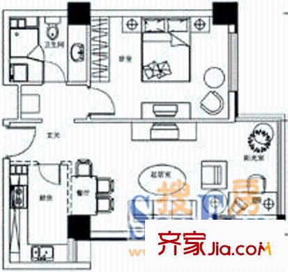 品阁户型图1室2厅1卫1厨