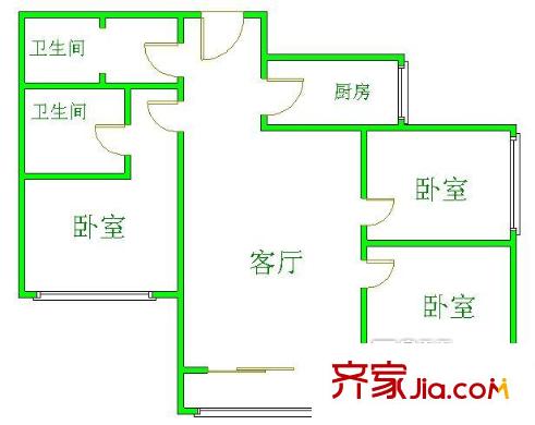 欧陆经典户型图7-18-03-137平米东南 3室1厅2卫1厨