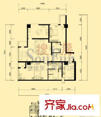 京橋國(guó)際公館戶型圖2號(hào)樓01戶型 2室2廳2衛(wèi)1廚