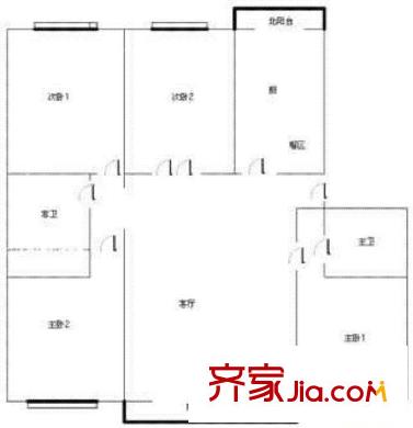 长昆名居户型图户型图 4室1厅2卫1厨