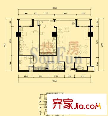 京橋國(guó)際公館戶型圖2號(hào)樓02戶型 2室2廳2衛(wèi)1廚