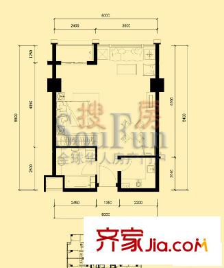 京橋國(guó)際公館戶型圖2號(hào)樓03戶型 1室1廳1衛(wèi)1廚