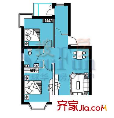 瑞海姆公寓户型图3号楼A户型 2室2厅1卫1厨