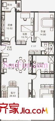 耕天下戶型圖戶型圖 3室2廳2衛(wèi)1廚