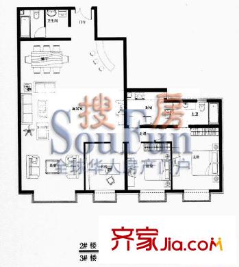 復(fù)地天賦戶型圖2、3#4層A戶型 3室3廳2衛(wèi)1廚