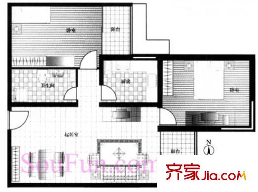 裕隆园户型图C户型 2室1厅1卫1厨