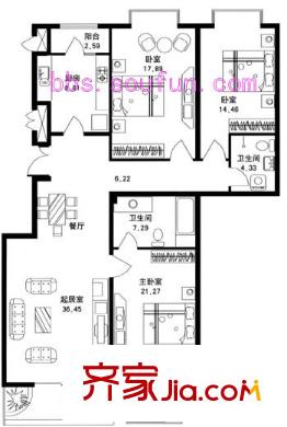 觀河錦苑戶型圖3室1廳2衛(wèi)1廚