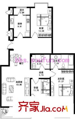 觀河錦苑戶型圖戶型圖 3室1廳2衛(wèi)1廚