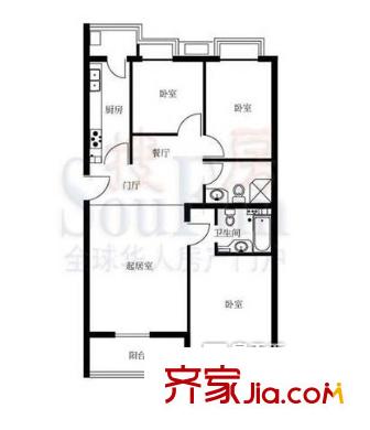 颐西庄园户型图B户型 3室2厅2卫1厨