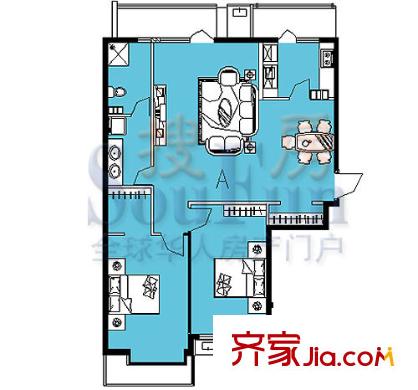 瑞海姆公寓户型图2号楼A户型 2室2厅1卫1厨