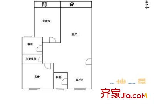 抽屉胡同 1室 户型图