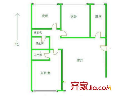 一栋苑户型图户型图 3室1厅2卫1厨