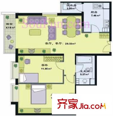 国兴家园户型图户型图 2室2厅1卫1厨
