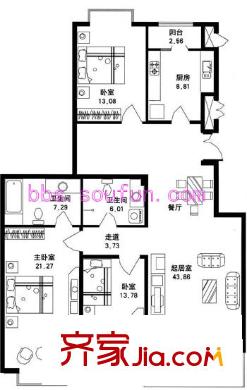 觀河錦苑戶型圖戶型圖 3室1廳2衛(wèi)1廚