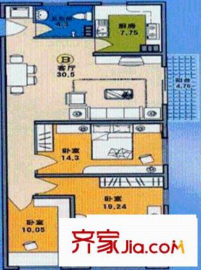 康缘居户型图户型图 3室1厅1卫1厨
