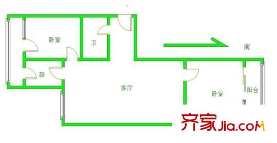 紅居斜街 2室 戶型圖