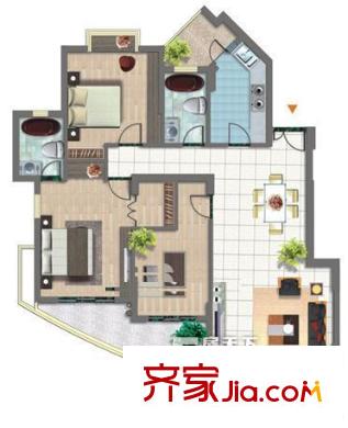 海潤(rùn)花園戶型圖戶型圖 3室2廳2衛(wèi)1廚